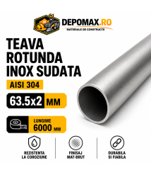 Teava rotunda inox sudata AISI 304, 63.5 x 2 mm, 6 metri Teava rotunda inox sudata AISI 304, 63.5 x 2 mm, 6 metri